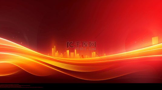 红色主题人物框背景图片_金色抽象科技透视线条城市剪影红色背景14