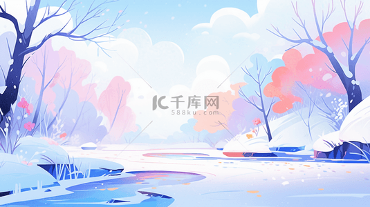 廉政插画背景图片_冰天雪地节日喜庆风景插画14