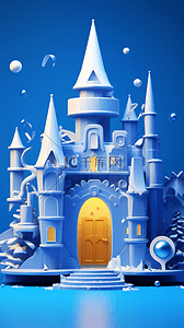 蓝色3D圣诞节3D城堡背景电商展台