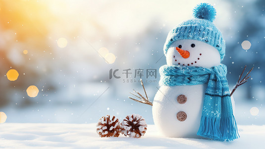 圣诞雪花收藏标签背景图片_雪地上的雪人冬天景色19