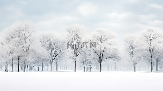 白雪覆盖的树木冬季景色4