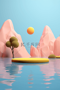 山数字背景图片_双十一c4d立体卡通风格背景