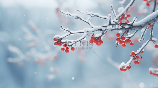j煎饼果子背景图片_红色果子大雪压树枝背景6