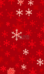 布满雪花片的红色圣诞节背景