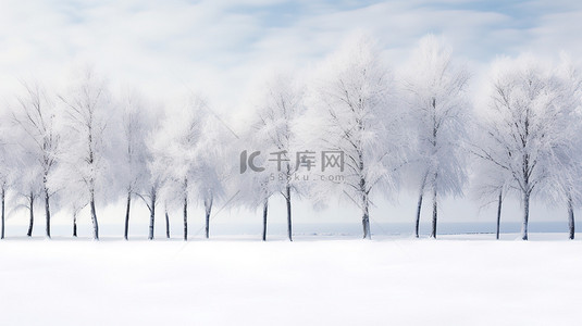 白雪覆盖的树木冬季景色18