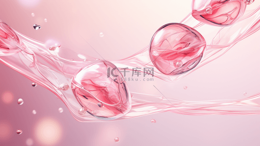 粉色气泡背景背景图片_粉色化妆品美妆透明质感水花背景