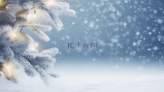清新雪花背景图片_蓝色圣诞节圣诞松枝雪花光影背景