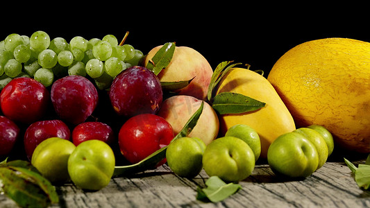 水果合集摆拍红李子梨子葡萄水蜜桃餐饮广告素材