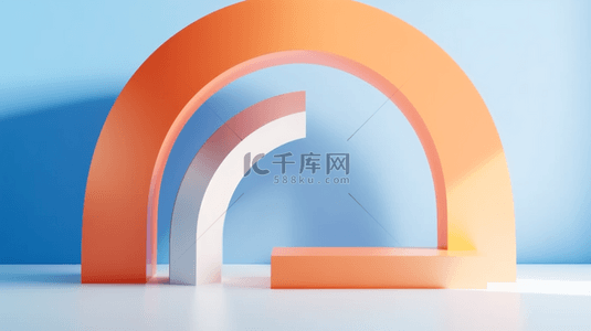 双十一背景图片_3D蓝橙色透亮玻璃质感半圆拱形电商展台