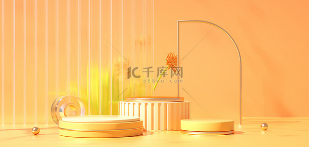 黄色c4d展台背景图片_简约黄色促销展台c4d