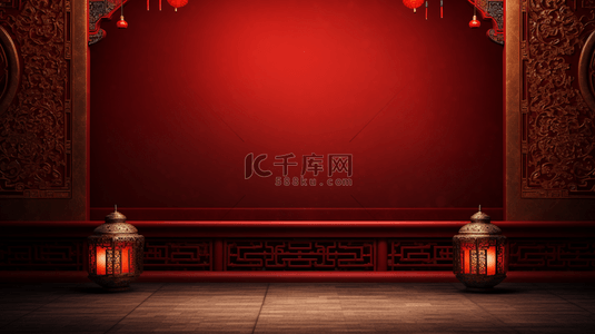 中国红复古窗花边框装饰春节背景7