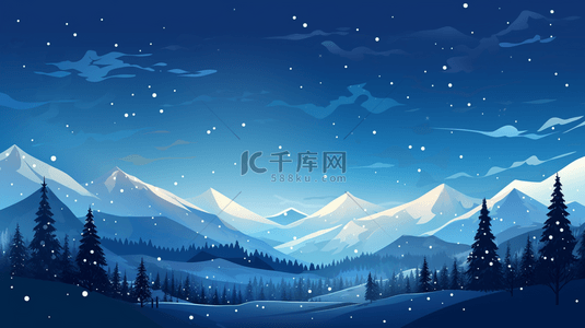 冬季山林背景图片_星空下雪山和树林背景1