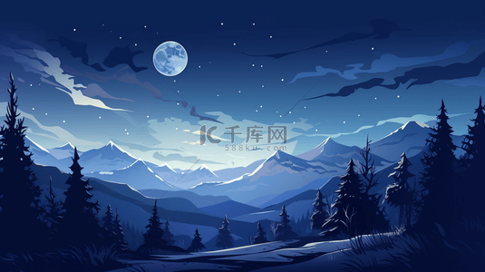 星空下的雪地山脉和树林背景1