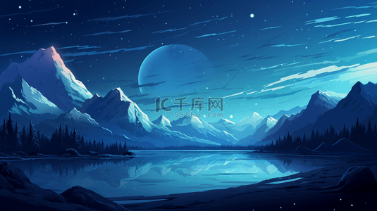 星空月亮背景图片_星空大海白雪皑皑的山脉和树林背景7