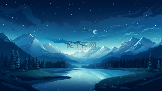 星空月亮背景图片_星空大海雪山和树林背景1