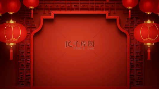 中国红复古窗花边框装饰春节背景21