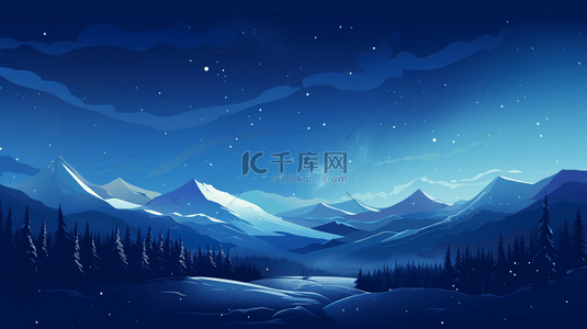 星空雪地背景图片_星空下的雪地山脉和树林背景8