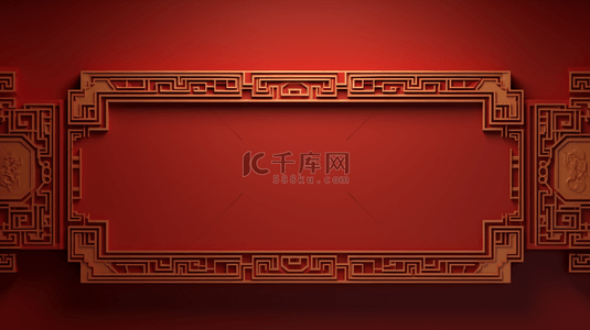 中国红复古窗花边框装饰春节背景11