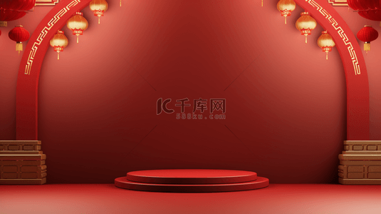 中国红复古窗花边框装饰春节背景8