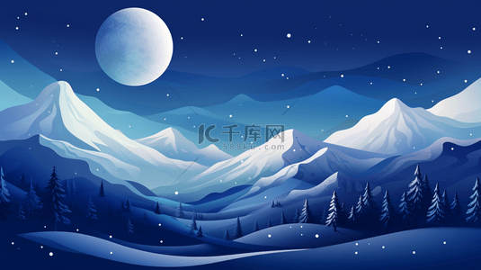 唯美夜景背景背景图片_星空下的雪地山脉和树林背景3