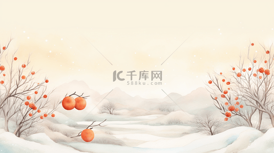 水果背景图片_冬季雪地里的柿子树背景15