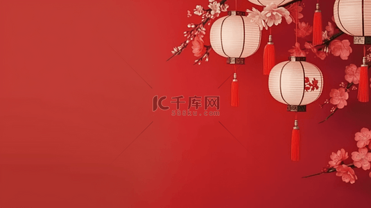 灯笼和梅花背景图片_红色喜庆新年灯笼通用背景