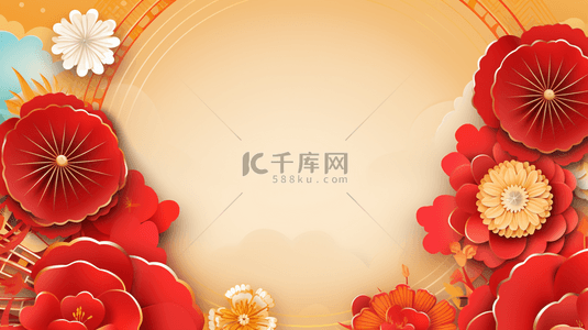 古代窗花花朵装饰剪纸风春节背景9