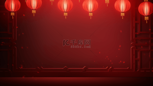中国红复古窗花边框装饰春节背景4