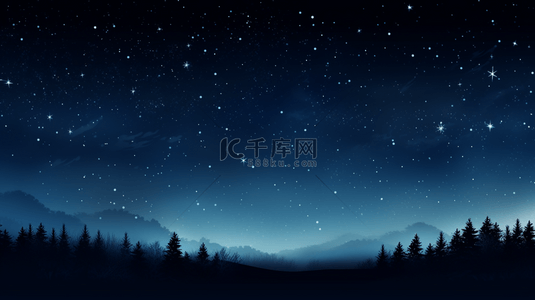 唯美夜景背景背景图片_星空下的的山脉森林简约背景14