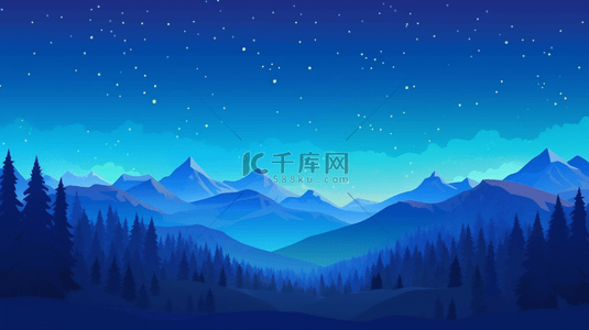 夜景矢量图背景图片_蓝色夜景山峰背景6