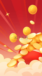 红色红色金币背景背景图片_金色金币新年通用喜庆红色背景