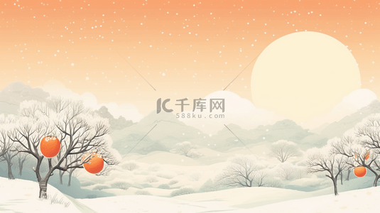 冬天的树枝背景图片_冬季雪地里被雪覆盖的柿子树背景8