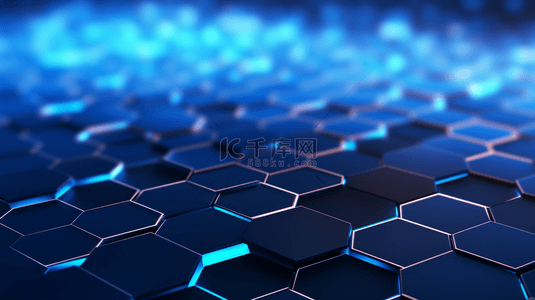 科技几何六边形背景图片_蓝色科技感六边形光效背景3