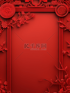 木雕艺术背景图片_中国红复古窗花边框装饰春节背景12