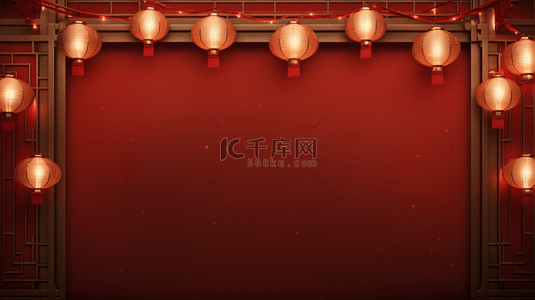中国红复古窗花边框装饰春节背景9
