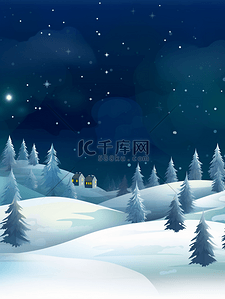 小村庄背景背景图片_冬季圆月星空下的雪山小村庄背景9