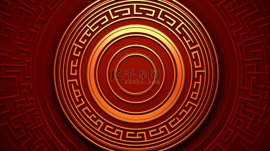 中国风底纹背景图片_中国风红金圆环花环新年通用背景