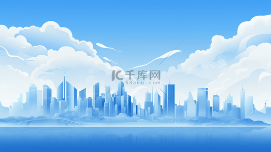 城市蓝天背景背景图片_蓝色现代感城市建筑背景1