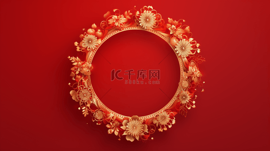 红花环背景图片_中国风红金圆环花环新年通用背景