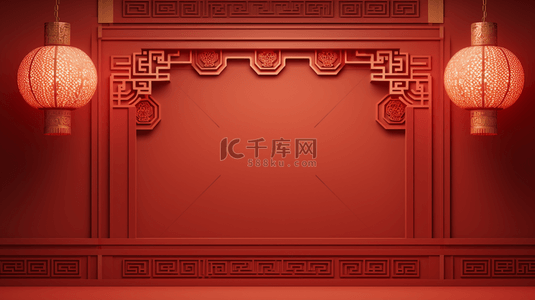 木雕艺术背景图片_中国红复古窗花边框装饰春节背景18