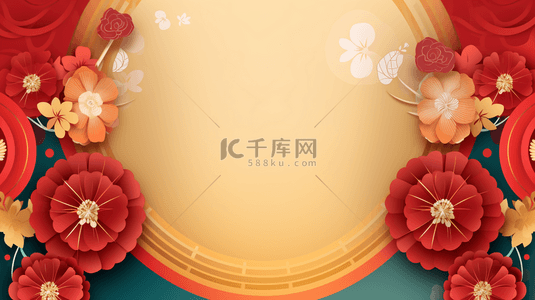 古代窗花花朵装饰剪纸风春节背景3