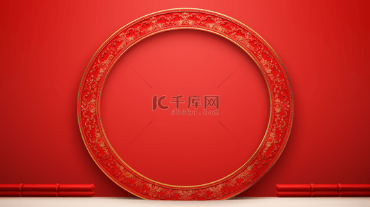 中国红复古窗花边框装饰春节背景5