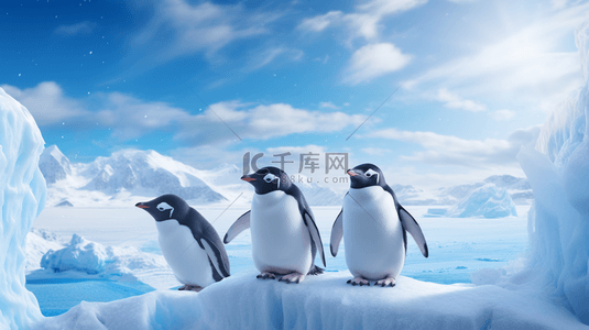企鹅南极背景图片_冬季南极企鹅动物背景3
