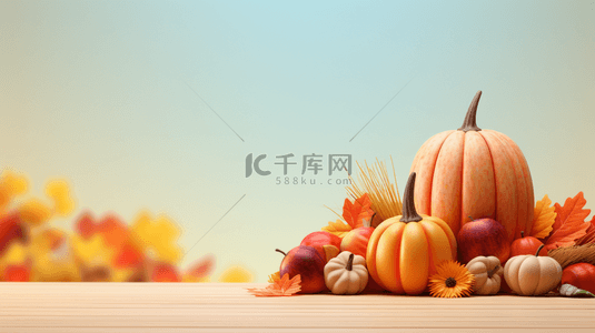 火鸡背景背景图片_南瓜蔬果美食装饰的感恩节背景21
