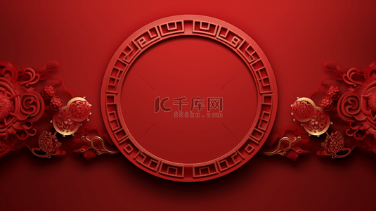 中国红复古窗花边框装饰春节背景22