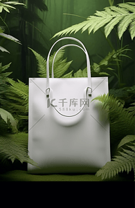 植物丛林背景图片_白色购物袋电商促销双十一背景