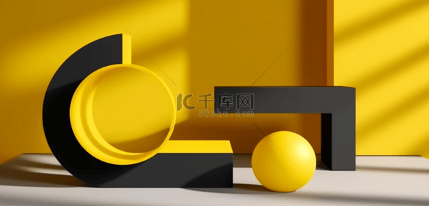 明黄色3D三维几何创意电商展台