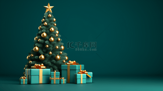 3D立体绿色圣诞树背景4