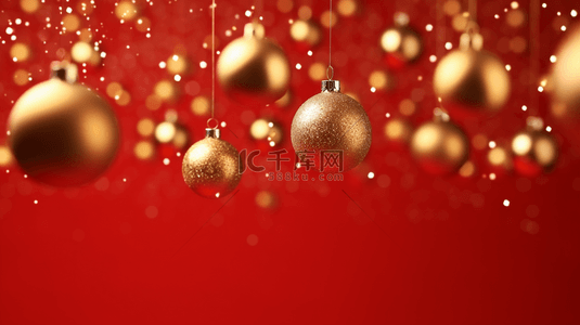 小猫与铃铛背景图片_简约红金色质感圣诞节圣诞小球背景