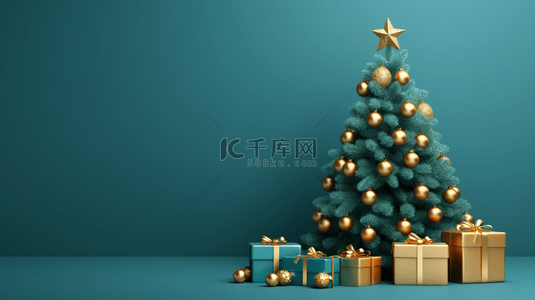 3D立体绿色圣诞树背景28